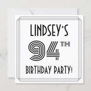 Art Deco Inspired 94th Birthday Party, Custom Name Invitation