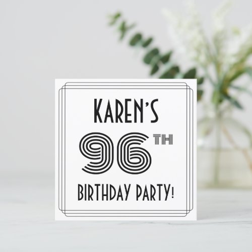 Art Deco Inspired 96th Birthday Party Custom Name Invitation