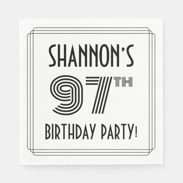 Art Deco Inspired 97th Birthday Party, Custom Name Napkins (Front)