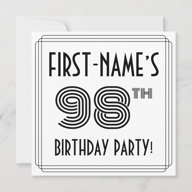 Art Deco Inspired 98th Birthday Party, Custom Name Invitation (Front)