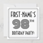 [ Thumbnail: Art Deco Inspired 98th Birthday Party, Custom Name Invitation ]