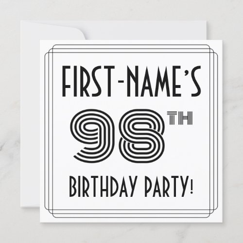 Art Deco Inspired 98th Birthday Party Custom Name Invitation