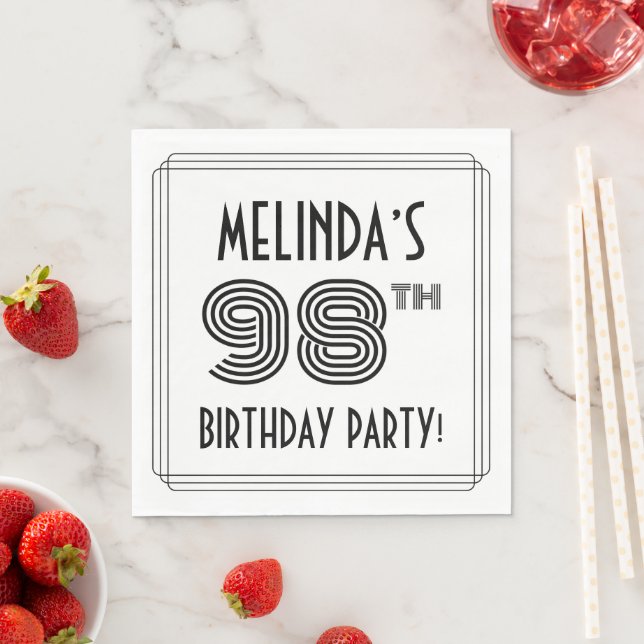 Art Deco Inspired 98th Birthday Party, Custom Name Napkins (Insitu)