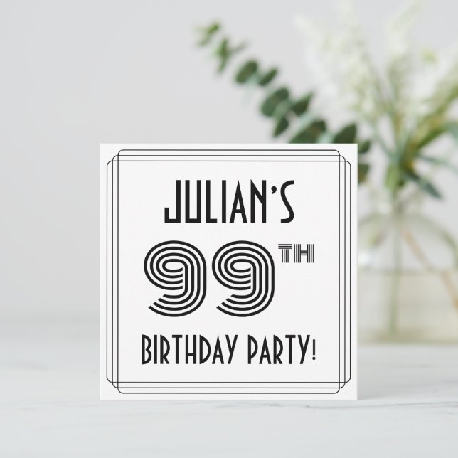 Art Deco Inspired 99th Birthday Party, Custom Name Invitation (Standing Front)