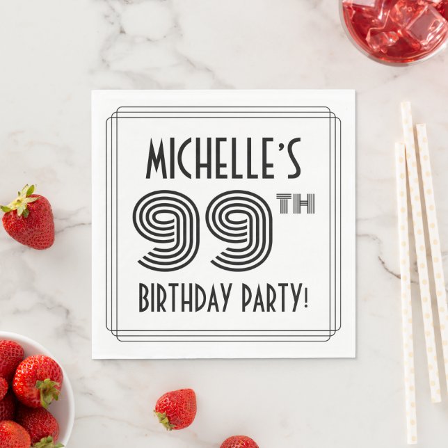 Art Deco Inspired 99th Birthday Party, Custom Name Napkins (Insitu)