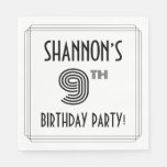[ Thumbnail: Art Deco Inspired 9th Birthday Party, Custom Name Napkins ]