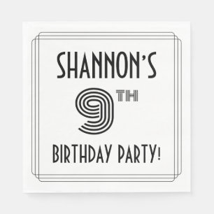 Art Deco Inspired 9th Birthday Party, Custom Name Napkins