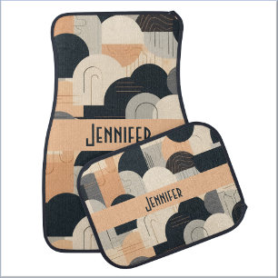 Art Deco Inspired Design in Peach & Black Car Floor Mat