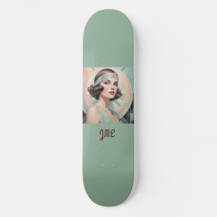 Art Deco Inspired Lady Retro Elegant Monogram Skateboard