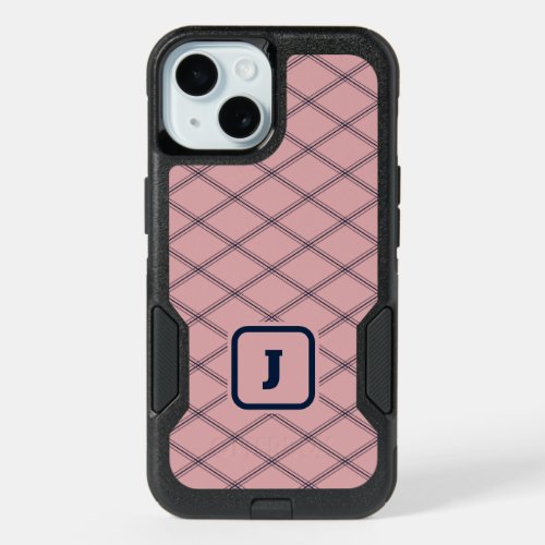 Art Deco_Inspired Pink and Navy Monogram iPhone 15 Case