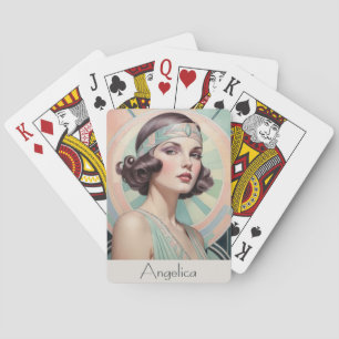 Art Deco Inspired Portrait Woman Lady Custom Poker Cards