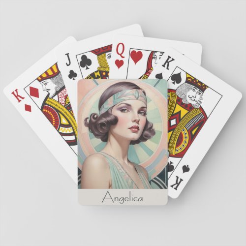 Art Deco Inspired Portrait Woman Lady Custom Poker Cards