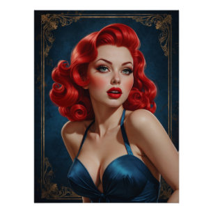 Art-Deco inspired Redhead Pin-Up Poster
