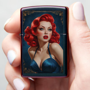 Art-Deco inspired Redhead Pin-Up Poster Zippo Lighter