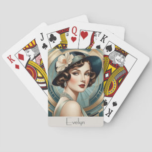 Art Deco Inspired Retro Lady Portrait Personalized Poker Cards