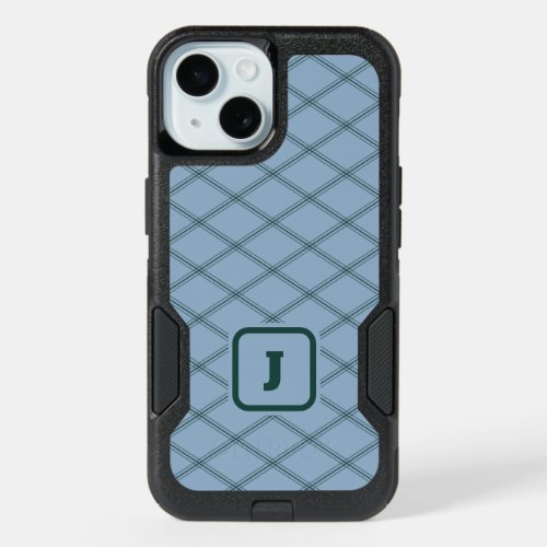 Art Deco_Inspired Slate and Forest Monogram iPhone 15 Case