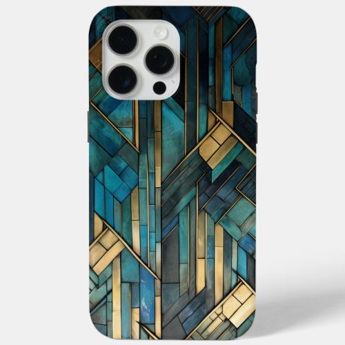 Art Deco Inspired Teal Gold Turquoise Protective iPhone 15 Pro Max Case