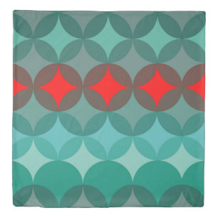art deco inspired teal & red abstract duvet cover