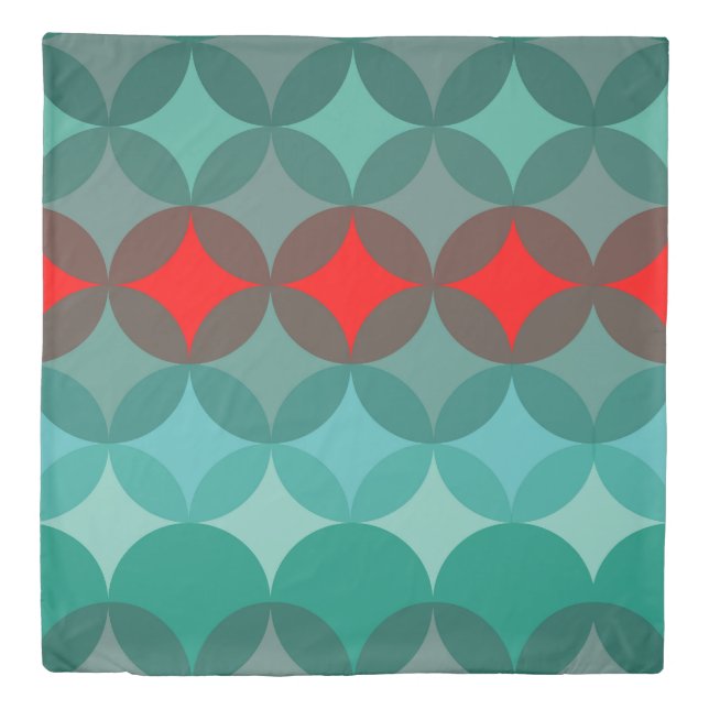 art deco inspired teal & red abstract duvet cover (Front)