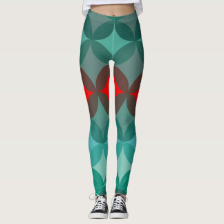 art deco inspired teal & red abstract leggings