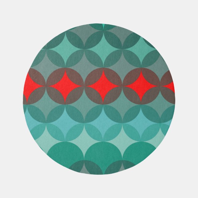 art deco inspired teal & red abstract rug (Front)