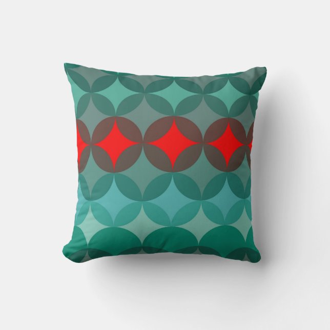 art deco inspired teal & red abstract throw pillow (Front)