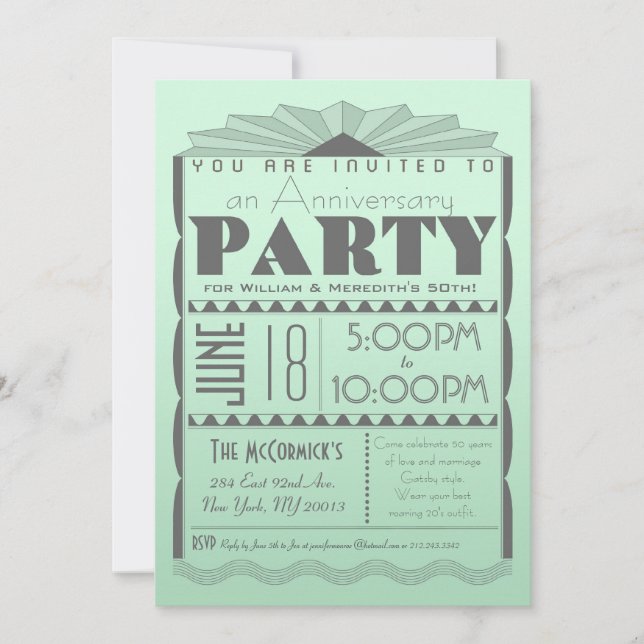Art Deco Invitation - Gatsby Style- Custom Text (Front)