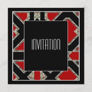 Art Deco Invitation Red Black