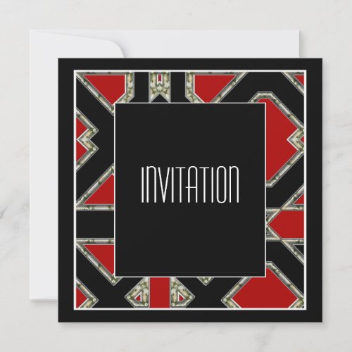 Art Deco Invitation Red Black