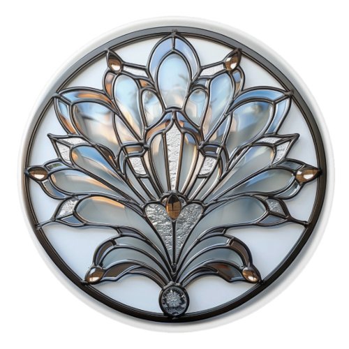  Art Deco Iridescent Glass Flower Amber Beads Ceramic Knob