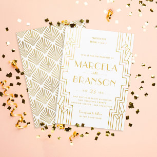 Art Deco Ironwork Faux Gold Wedding Invitation