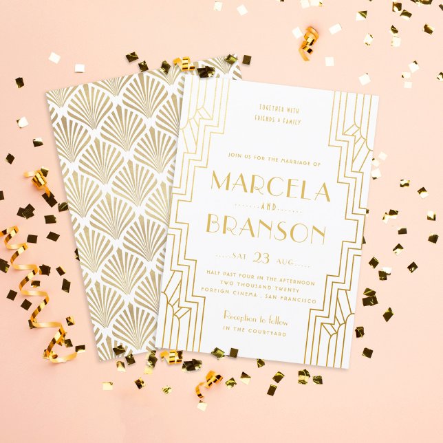 Art Deco Ironwork Faux Gold Wedding Invitation (Creator Uploaded)