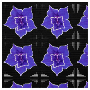 Art Deco-ish Morning Glory - Purple on Black Fabric
