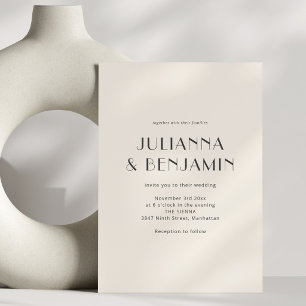 Art Deco Ivory Black Modern Minimalist Wedding Invitation