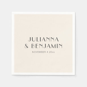 Art Deco Ivory Black Modern Wedding Custom Names Napkins