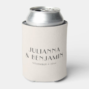 Art Deco Ivory Black Wedding Favor Names and Date Can Cooler