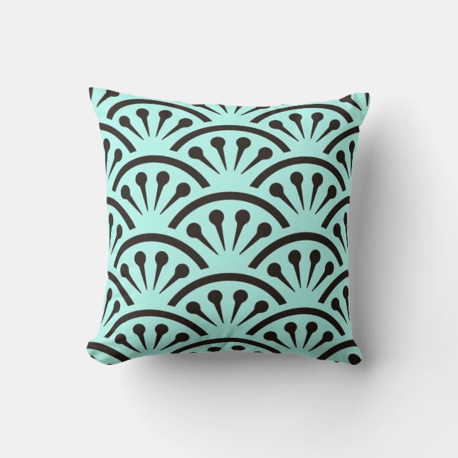 Art Deco Japan (Aqua + Black) Throw Pillow (Front)