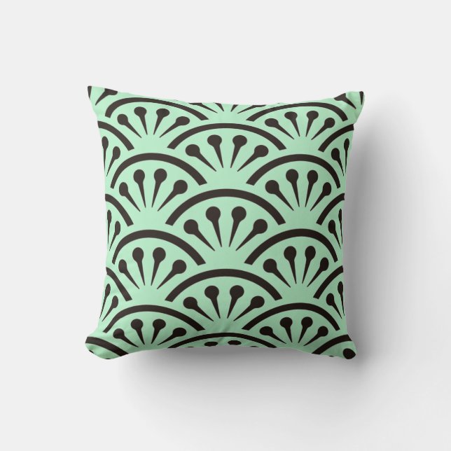 Art Deco Japan (Mint Green + Black) Throw Pillow (Front)