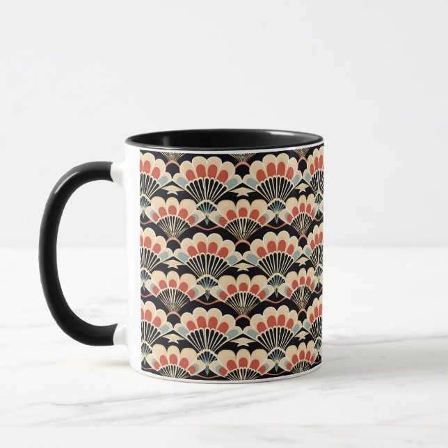 Art Deco Japandi Shell Fan Pattern Mug (Left)