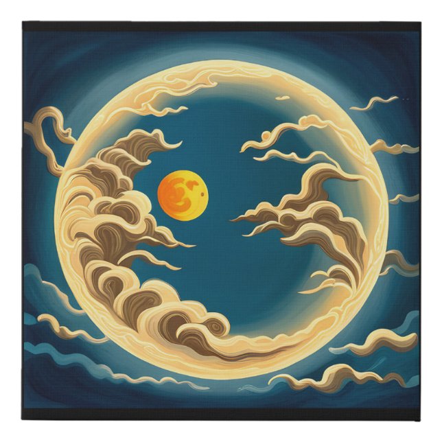 "Art Deco Japanese-Inspired Full moon and clouds Faux Canvas Print (Front)
