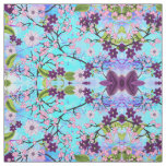 Art Deco Japanese Tree in Fantasy Aqua Background Fabric