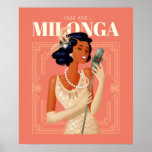 Art Deco Jazz Age Milonga Woman of Color Singing Poster<br><div class="desc">Art Deco Jazz Age Milonga Woman of Color Singing Poster with coral peach background.</div>