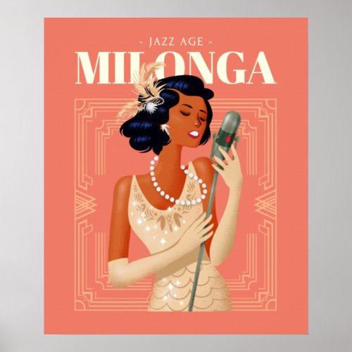 Art Deco Jazz Age Milonga Woman of Color Singing Poster