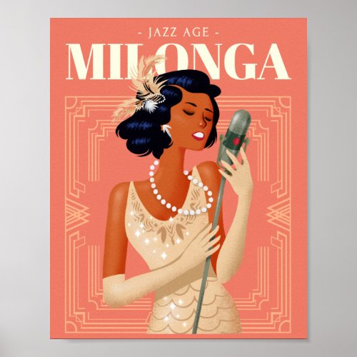 Art Deco Jazz Age Milonga Woman of Color Singing Poster