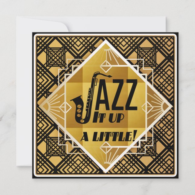 Art Deco Jazz It Up Horn New Year's Eve Invitation (Front)