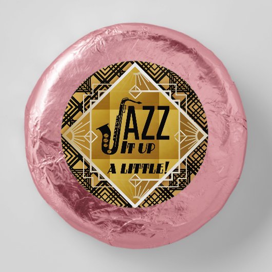 Art Deco Jazz It Up Horn New Year's Eve Party Dipped Oreo Cookie Favors (Front)