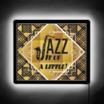 Art deco jazz saxophone black gold music<br><div class="desc">An art deco jazz themed design featuring a saxophone and says "jazz it up a little". Done in gold and black.</div>