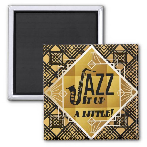 Art deco jazz saxophone black gold music   magnet
