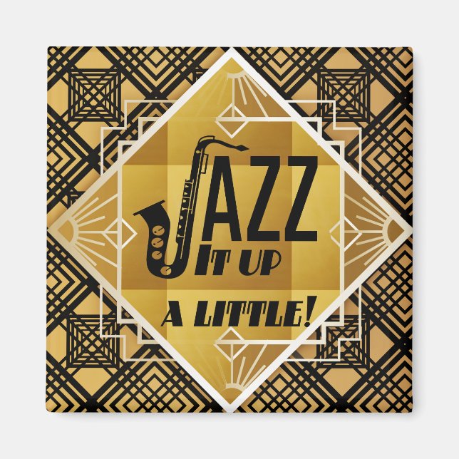 Art deco jazz saxophone black gold music   magnet (Front)