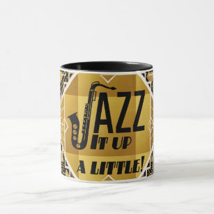 Art deco jazz saxophone black gold music mug